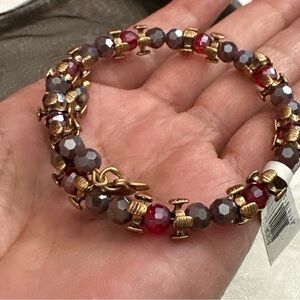 Alex and Ani Vintage Inspired Beaded Gold Red Crystal Flex Bracelet NWT 5539 G